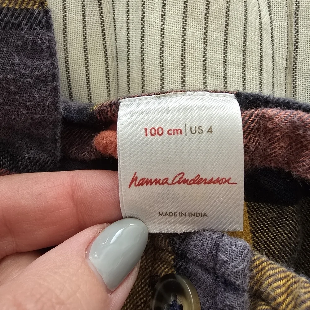 Hanna Andersson Flannel Butt Down Overall Dress Multicolor Size 4 Plaid Cotton